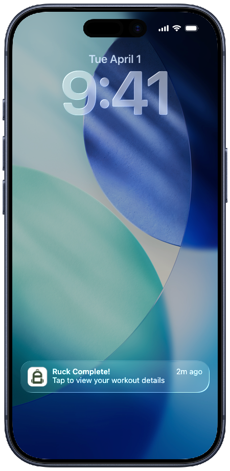 iPhone lock screen showing an Enduruc post-workout push notification with a summary of workout metrics.